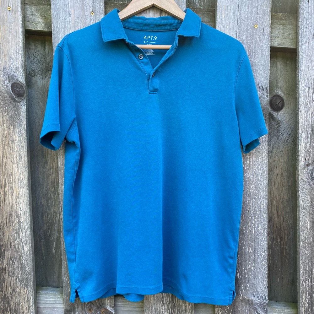 Apt 9 Teal blue Polo Shirt 100% cotton Tagless super soft Top